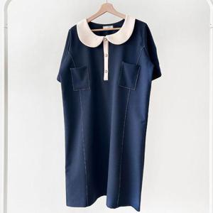 [강물처럼]빅사이즈카라원피스 U520L505 펄쓰리버튼미디원피스 B