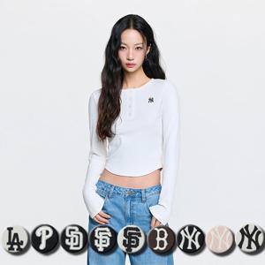 MLB 여성 빈티지 슬림 골지 헨리넥 긴팔 티셔츠 (3FTSB0861)