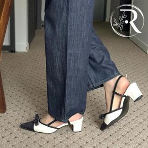 [디자이어로즈][디자이어로즈] 여자 앞코배색 리본 여름구두 3cm