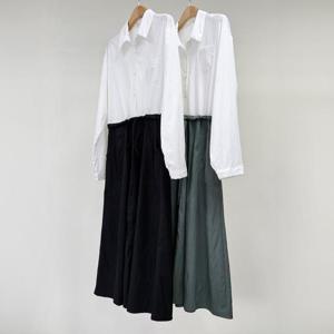 [강물처럼]빅사이즈셔츠원피스 S783L409 메이하프배색리본원피스