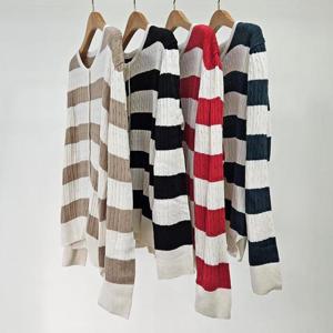 [강물처럼]빅사이즈배색가디건 S770L409 꽈배기배색라운드가디건