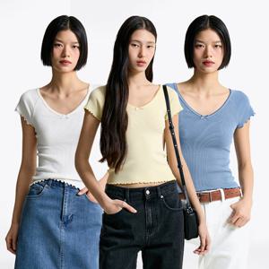 [공식][타미진스] [장원영착용] 스트레치 브이넥 립 티셔츠 3종 택1 (T32F1TTO35TWT1)