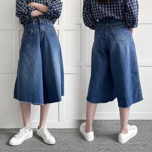 [강물처럼]빅사이즈데님팬츠 P893L409 샌드워싱와이드치마바지 L