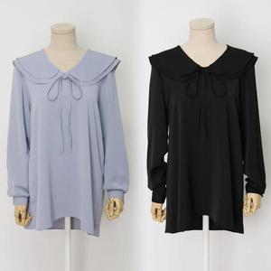 [강물처럼]빅사이즈리본블라우스 E641L409 러블더블무지블라우스