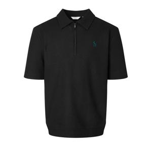 [헤지스]헤지스 블랙 단색 면혼방 반팔카라티셔츠 WHTS5B607BK