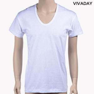 남성나시 면100 백색 U넥 남성 반팔티셔츠 VIVADAY-AB98