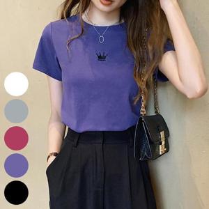 [강물처럼]빅사이즈사랑해요 R016L407 왕관슬림라운드반팔티 DK