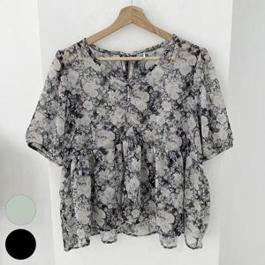 [강물처럼]빅사이즈사랑해요 S386L407 꽃셔링스모크블라우스 YP