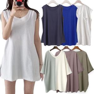 [강물처럼]썸머 빅사이즈 민소매 롱 티셔츠 박스 핏 나시 티셔츠