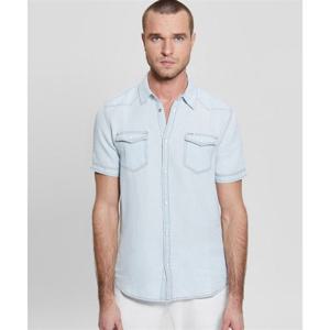 게스 GUESS 린넨혼방 포켓 반팔 데님셔츠 MN2D7200 396084