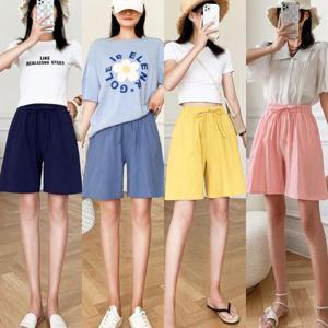 와이드팬츠 여성 루즈핏반바지 팬츠 밴딩 여름 면바지