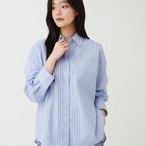 플라스틱아일랜드  (PS2WB361) 크로스변형 오버핏 스트라이프 셔츠