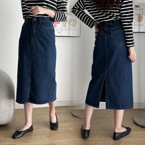 [강물처럼]빅사이즈청치마 Q023L410 진스밴딩H트임청스커트 LO (