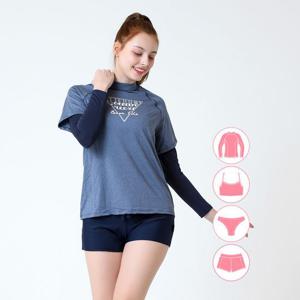 [베이직엘르]베이직엘르 BEJ-S302N 여성인 맨투맨 루즈핏 래쉬가드 4종세트 주니어래쉬가드 유스수영복