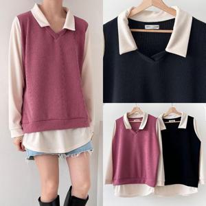 [강물처럼]위쉬몰 BS 밀크브이배색카라티(T153H411) 빅사이즈 (2