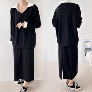 [강물처럼]위쉬몰 BS 레몬배색스커트투피스(T154H411) 빅사이즈