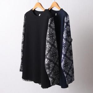 [강물처럼]빅사이즈에스닉티 F680L411 단가라소매배색티셔츠 MN