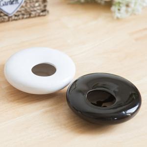 도자기 원형 화병 수반 납작구멍 12x3cm 2컬러 조화꽃 전용 꽃병 인테리어 장식 소품