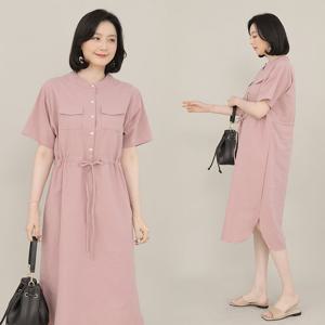 애비뉴투지 엄마옷 마일드 린넨 헨리넥 여름 반팔 원피스 O07104