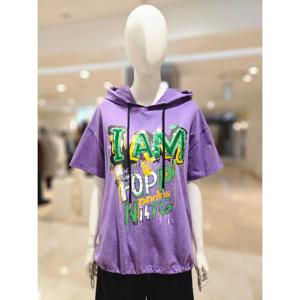 [르니앤맥코이(여성)]반팔 스팽글 레터링 후드티셔츠 MN05TS004FJY