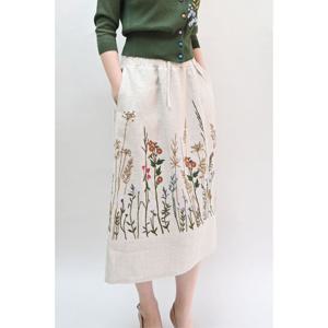 [비꼴리끄(여성)]린넨 스모킹 자수 스커트 B242WK3100