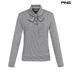 [핑골프](양말증정2개) 여성 넥리본 잔패턴 긴팔 티셔츠 (121D3TR153_BK)