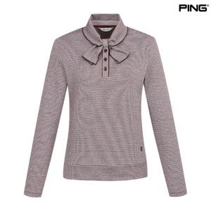 [핑골프](양말증정2개) 여성 넥리본 잔패턴 긴팔 티셔츠 (121D3TR153_WN)