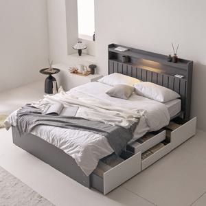 [보루네오]호텔라인 KC811 서랍장 조명침대 Q (2단매트)