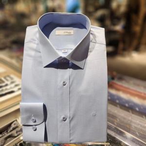 듀퐁셔츠 SE5SM21LS325SBU 컴포터블 라인 순면 미니체크 블루 슬림 핏 셔츠