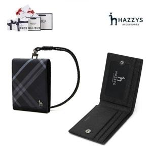 [헤지스ACC][선물포장] 블랙 체크 2단 목걸이형 남성카드지갑 HJHO5F660BK