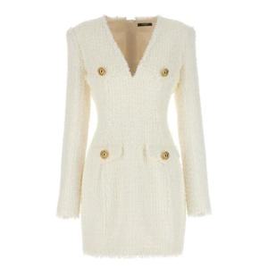 Balmain 긴팔 버튼 디테일 트위드 드레스 CF1R9103XF91 0FA TP946283693