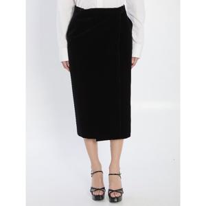 생로랑 블랙 코튼 벨벳 랩 스커트 826769 Y580T 1000