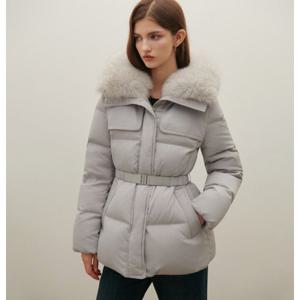 [샤틴]폭스퍼 후드넥 벨티드 구스다운 패딩 S254M851A13