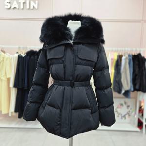[샤틴]폭스퍼 후드넥 벨티드 구스다운 패딩 S254M851A