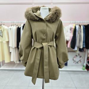 [샤틴]퍼 탈,착 후드넥  소매볼륨 코트S254K761C05