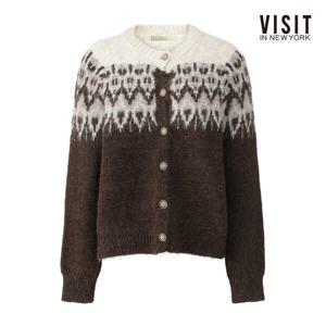[비지트인뉴욕]노르딕 자카드 패턴 단추 가디건 V61GD01