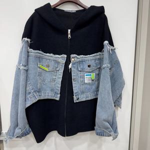 [르니앤맥코이]후드 집업 데님 믹스 니트 재킷 MM11KJ003_YS