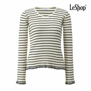 [르샵] 라운드넥 스트라이프 골지 프릴 니트 (BQ1KP026A)