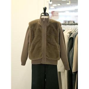 메종블랑쉬 세이브존03 르피타 페이크 퍼 믹스 하이넥 니트 집업 점퍼 AGL254BJPB02A