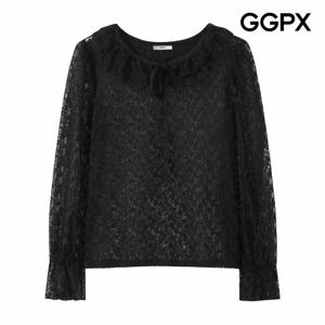 [GGPX] 러플 리본넥 레이스 시스루 블라우스 (GQ1SH021F)