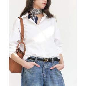 [길이조절가능] 블랙 H20 후크장식 소가죽 슬림 여성 벨트 20MM HJBE6E410BK