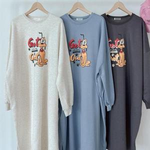 [강물처럼]빅사이즈캐릭터원피스 T260L411 멍멍캐릭기모박스원피