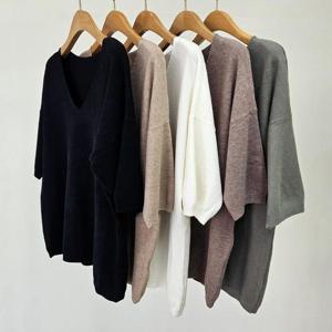 [강물처럼]빅사이즈루즈티 T264L411 브이양털울브이넥반팔티 AP