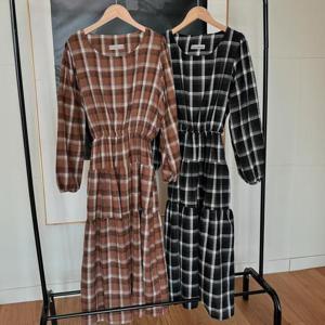 [강물처럼]빅사이즈셔링원피스 S980L410 허그체크셔링캉캉원피스