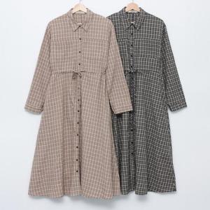 [강물처럼]빅사이즈카라원피스 S864L410 오톰체크셔츠긴팔원피스