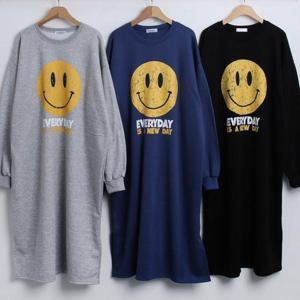 [강물처럼]빅사이즈원피스 T632L512 크랙스마일기모원피스 BU (4