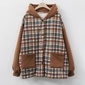 [강물처럼]아이우먼 체크배색양털후디자켓 POK686M601 빅사이즈