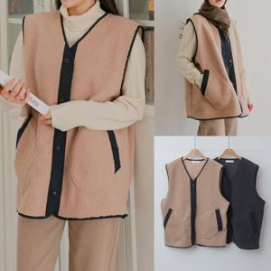 [강물처럼]위쉬몰 WB 양털배색띠박시베스트(V925H512) 빅사이즈