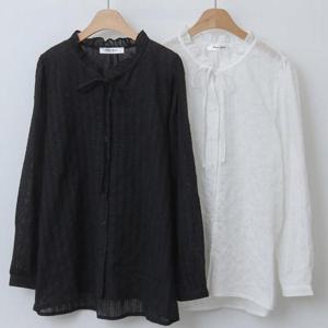 [강물처럼]빅사이즈블라우스 V957L601 리본타이펀칭블라우스 WB