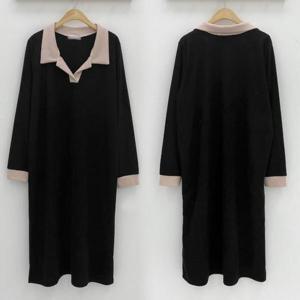 [강물처럼]빅사이즈카라원피스 O592L502 루니아블랙배색원피스 B